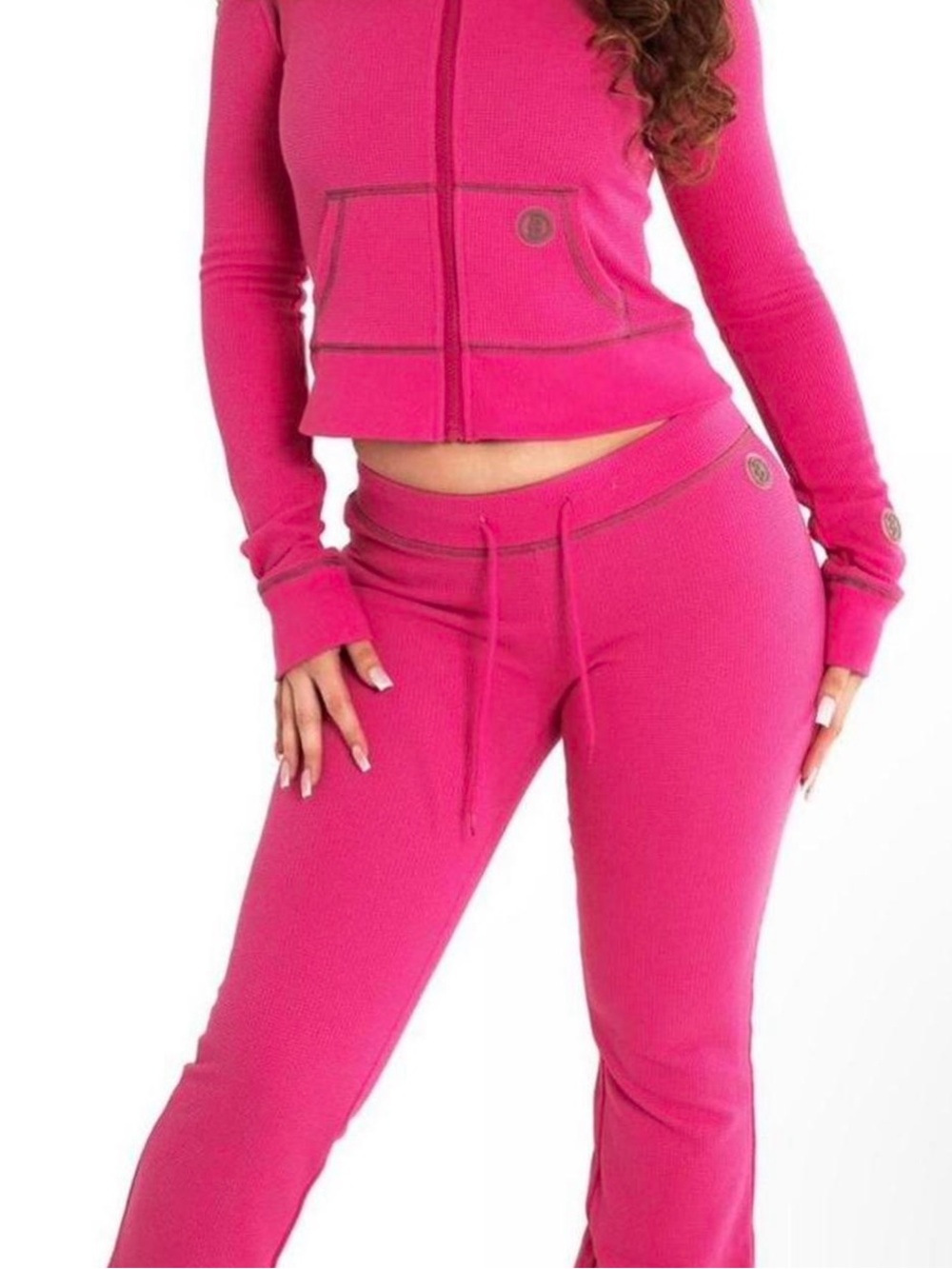 Body by Raven Tracy Fushia (Pink/Brown Stitching) Waffle Knit Set - Large